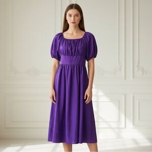 Unk Violet Puff-Sleeve Midi Dress